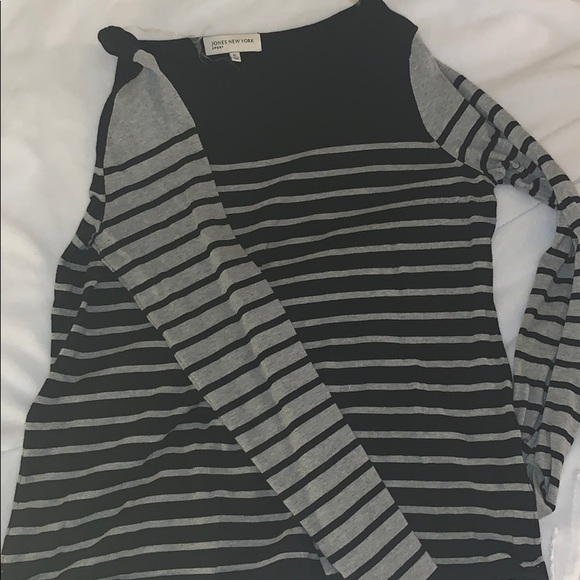 Jones New York Sweaters - Grey and black stripe light sweater